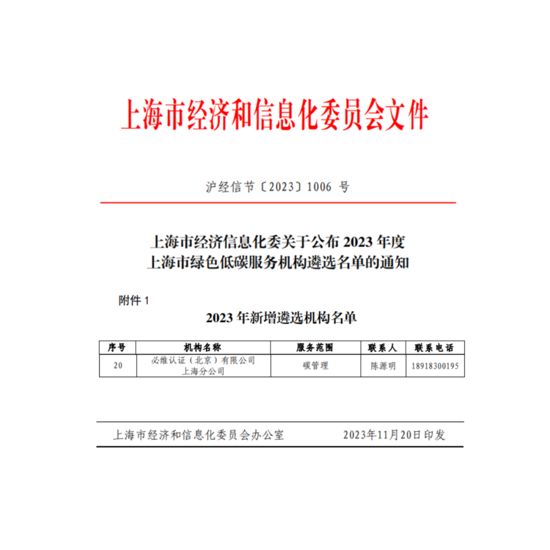 喜讯 | 必维获评2023年度上海市绿色低碳服务机构
